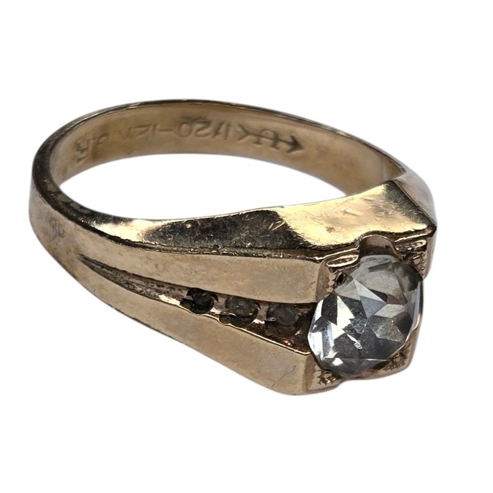 Vintage Uncas Ring 12K Gold Filled Size 9.75 Signet Style Clear Stone